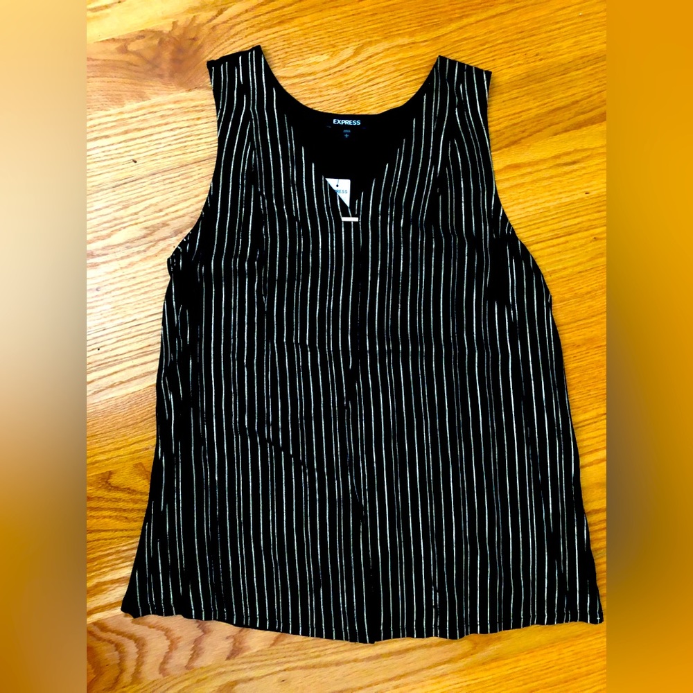Express Womens Black & Gold Striped Sleeveless Shell/Tunic Shirt